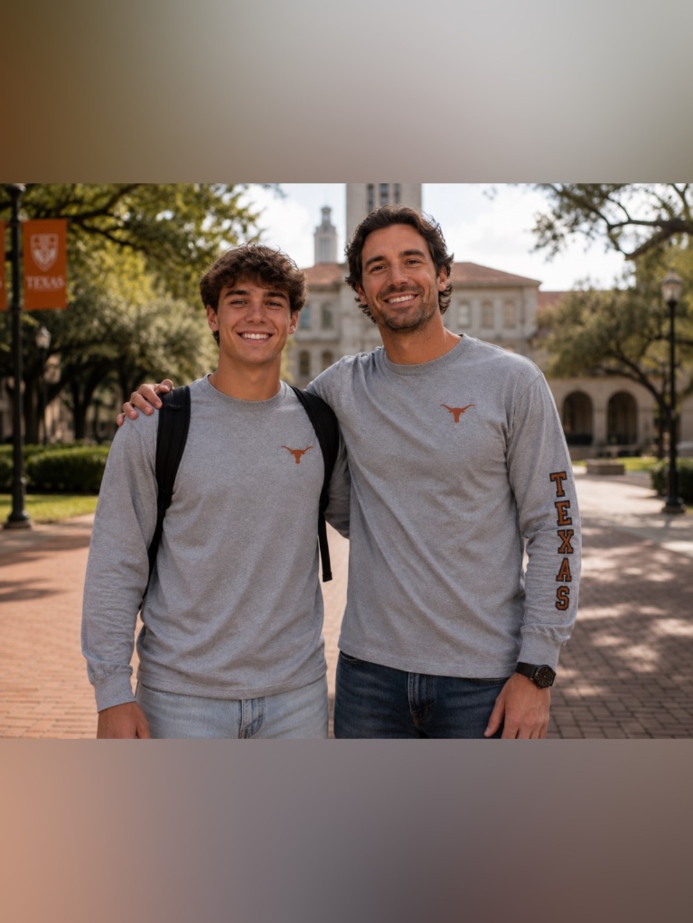 Vintage Texas Longhorns Graphic Long Sleeve Tee | Heather Gray NCAA Shirt